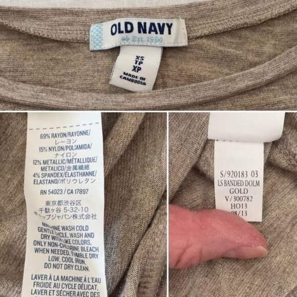 Old Navy Womens Sz XS Lightweight Long Sleeved T Shirt w/ Gold Threads Shimmer - Picture 9 of 12